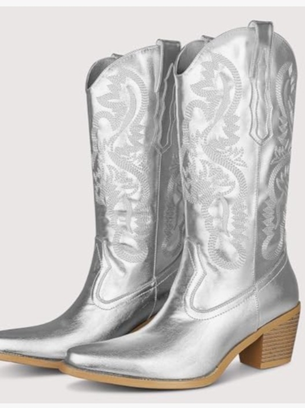 Source Unknown Metallic Silver Western Cowgirl Boots